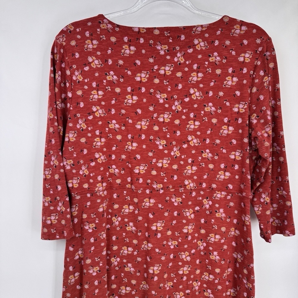 Toad&Co Dress Women Large Orange Floral Print Tencel Organic Cotton Zip Pocke - Picture 11 of 16